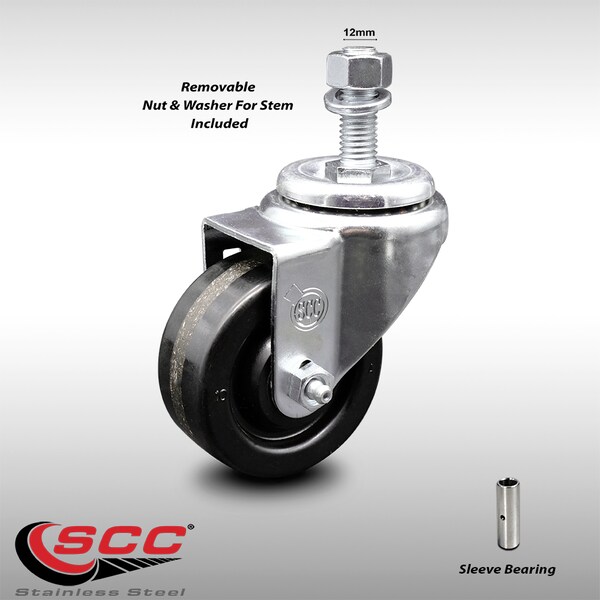 3.5 Inch SS Phenolic Wheel Swivel 12mm Threaded Stem Caster